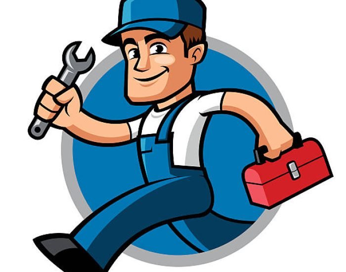 Plumber, he is running and carries a spanner in his hand